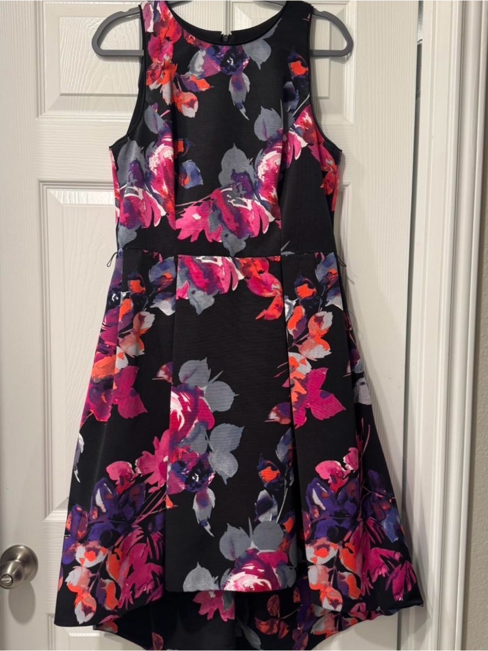 Vince Camuto Black Floral Fit-and-Flare Midi Dress